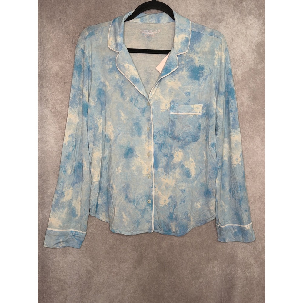 NWT Victoria's‎ Secret Blue Tie Dye Pajama Top Size Small Modal Blend Button Up